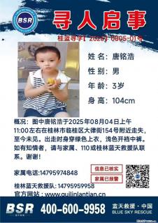【寻人启事】图中唐铭浩于2025年08月04日上午11:00左右在桂林市临桂区大律街154号附近走失 - 黔东南28生活网 qdn.28life.net